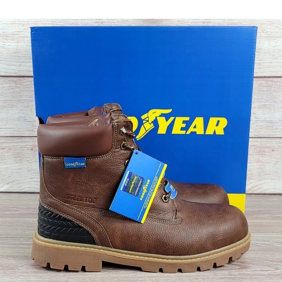 Goodyear Maverik Steel Toe Work Boots Brown Slip Resistant Men's Mult Sizes - Picture 2 of 8